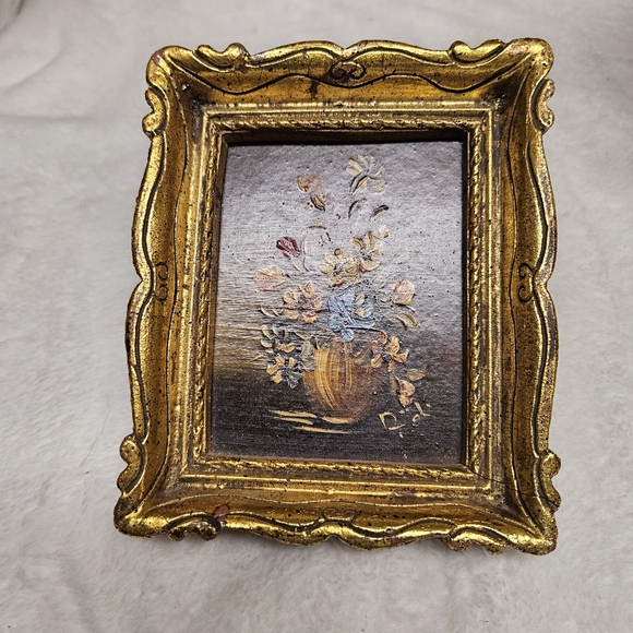 Vtg Italian Still Life Painting Vase Flowers Boutique Ornate Embossed Frame DOL? - Picture 2 of 8